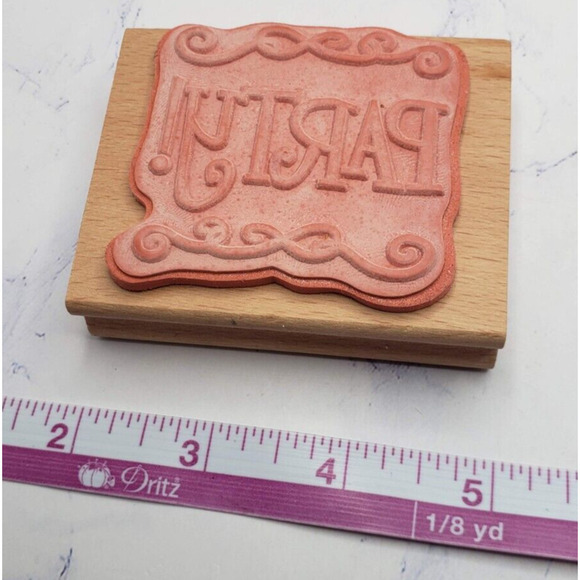 Party Scroll Wood Mounted Rubber Stamp Greenbrier - Picture 6 of 7